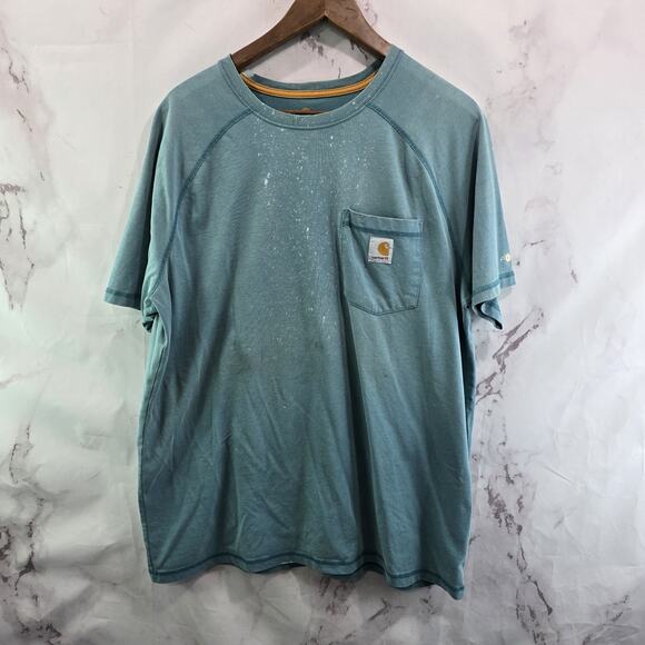 Carhartt T Shirt Mens Large Blue Pocket Relaxed Fit Short Sleeve Delmont Raglan - Picture 1 of 11